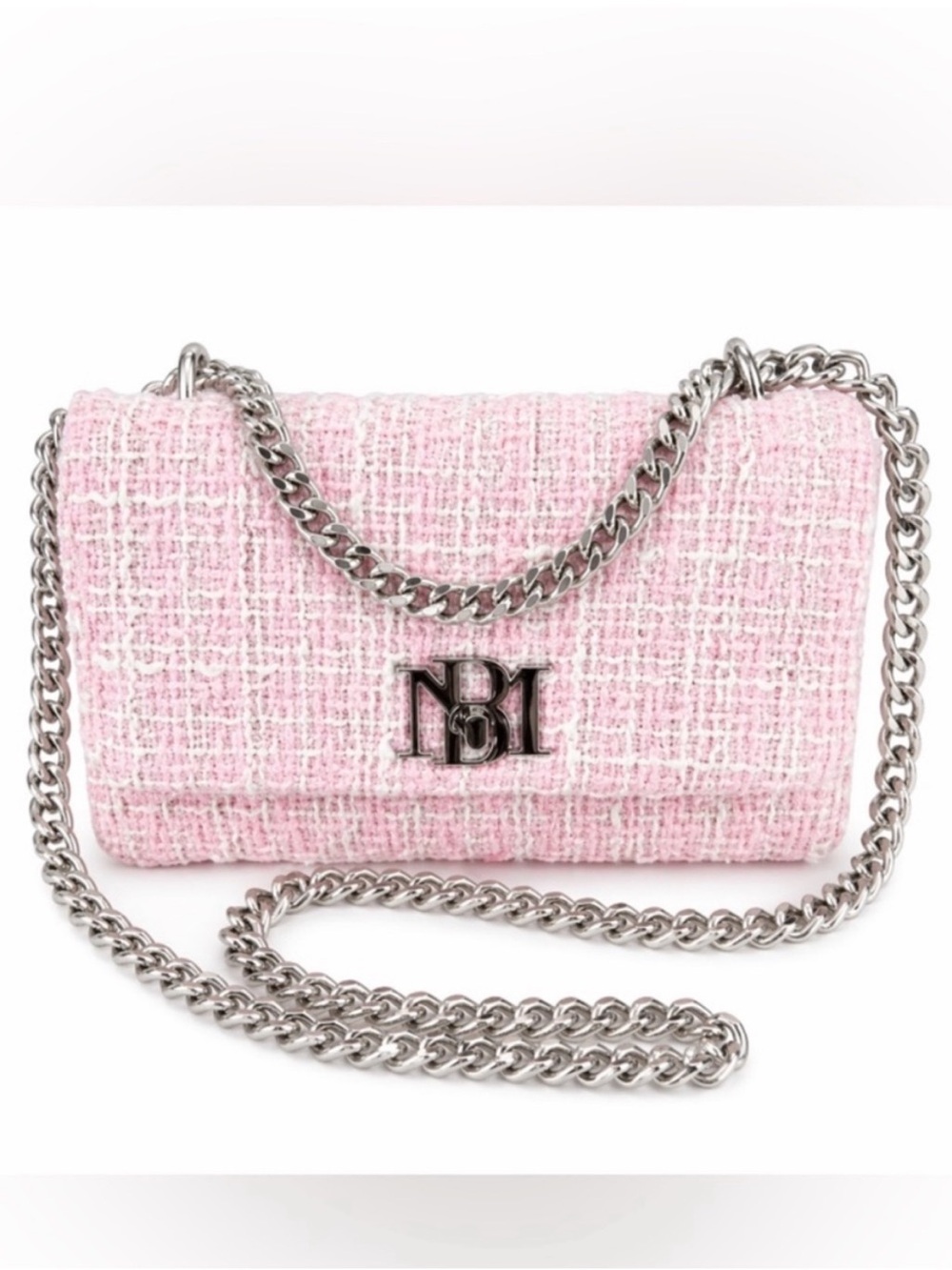NWT Badgley Mischka Pink Tweed Chain Crossbody Bag